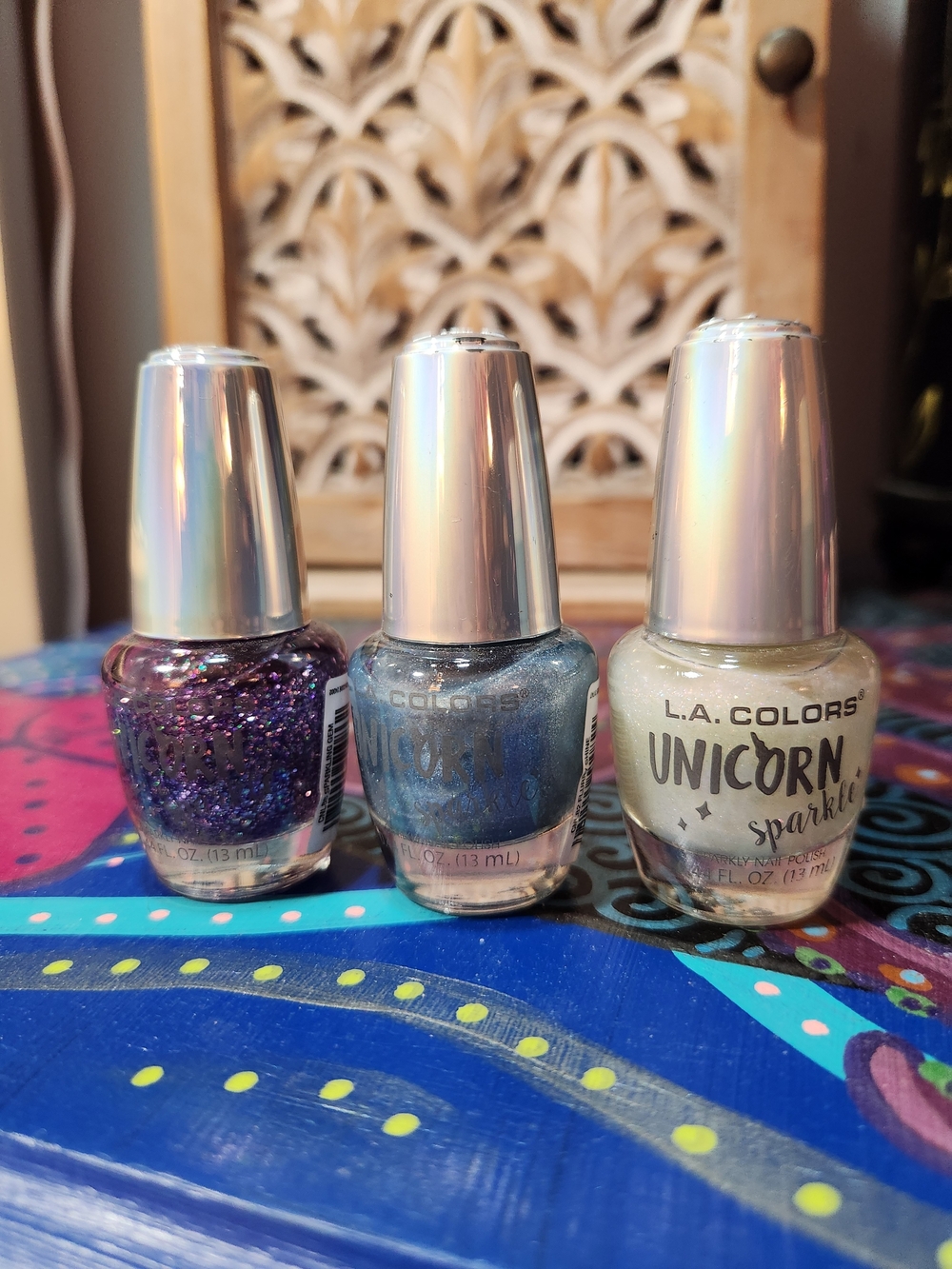 L.A. COLORS Unicorn Sparkle Nail Polish Set - Purple, Blue, White Iridescent